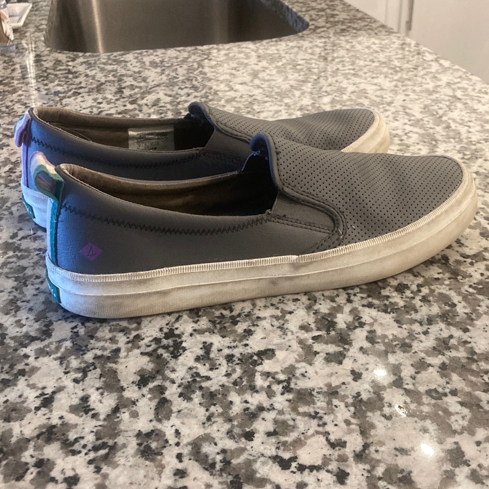 Gray Sperry slip ons